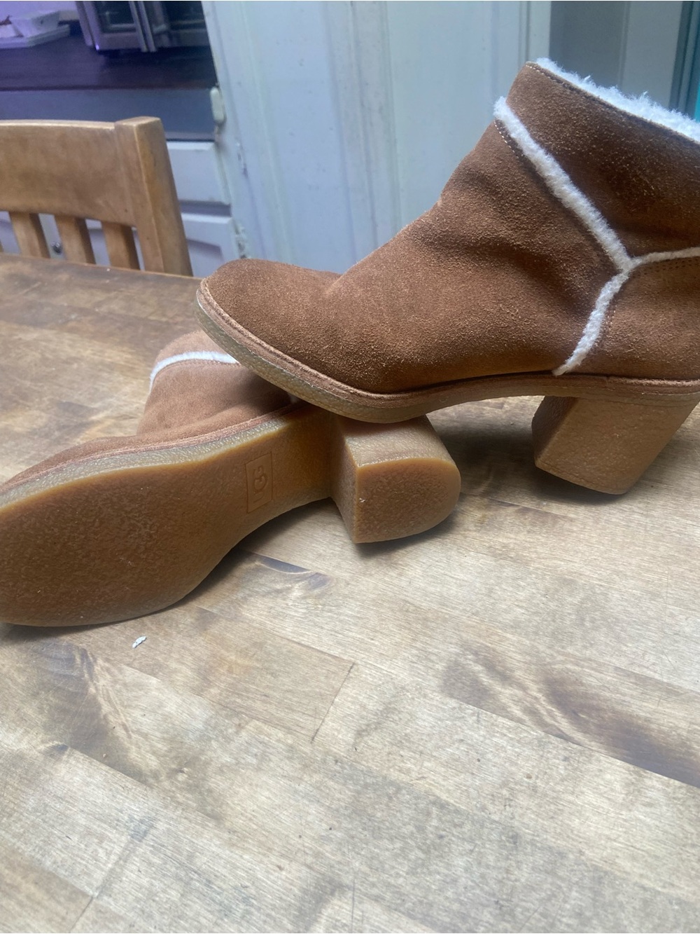 UGG Chestnut Suede Shearling-Trim Block Heel Booties